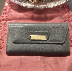 Calvin Klein clutch purse trifold Black Gold